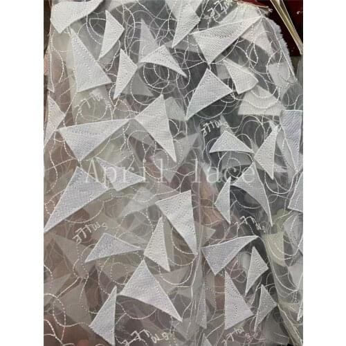 LZ02# 5yards/Lot Offwhite 3D Embroidery Tulle Mesh French Lace Fabric For Sawing Wedding Bridal Dress/Occasion