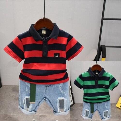Fashion Children Boys Summer Clothing Suits Baby boys stripeT-Shirts + Shorts jeans 2Pcs Kids Clothes Toddler Tracksuits 2-7Yrs