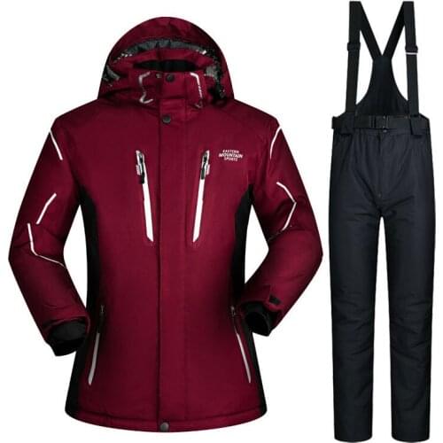Mens Ski suit Snowboarding Jacket + Pants Snowboard clothing waterproof Windproof Ski Coat and Trousers Thick Thermal Parka