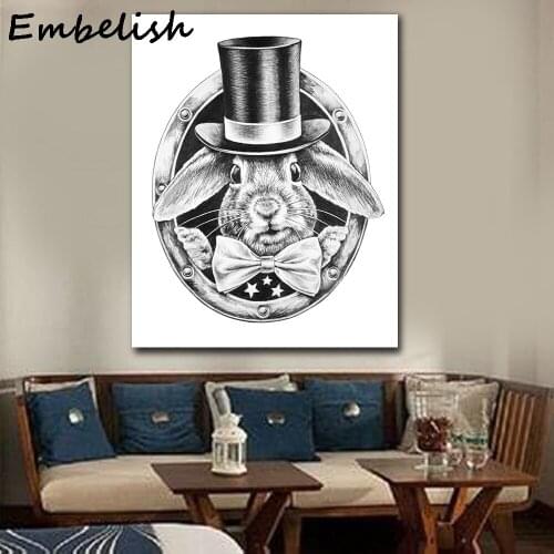 1 Pieces Cartoon White Rabbit In A Black Hat And A Bow Tie Wall Posters Kids Childrens Living Room Pictures Home Decor Paintings
