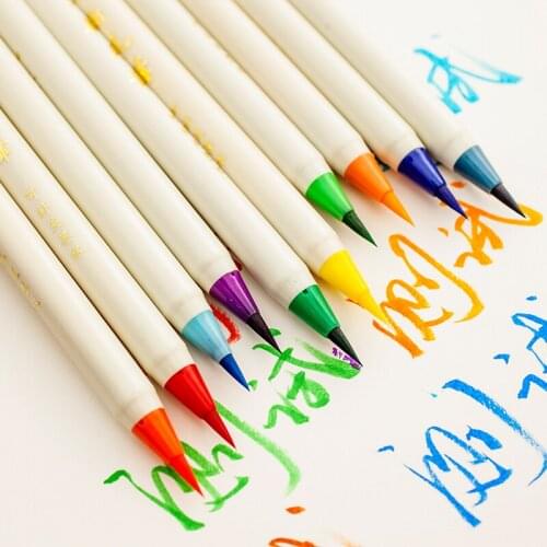 2017 NEW 12 Colors Calligraphy Pen Soft Brush Marker Watercolor Pens Graffiti Manga Highligther Drawing Art Marker Fineliner Pen