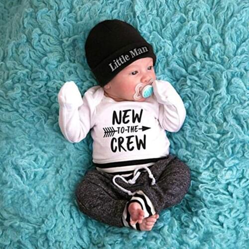 Autumn Newborn Infant Baby Boy Clothes Letter Print Romper Tops +Long Pants+Hat 3PCS Outfits Newborn Baby Girl Clothes kleding