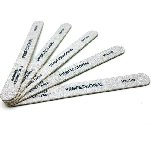 10pcs/lot Professional Wooden Nail Files 100/180 Grit Grey Straight Thick Sandpaper Sanding Buffer Files Beauty Tools DIY Salon