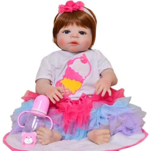 Full Silicone Reborn Dolls 23'' Real alive newborn girl babies Dolls Fashion Kids Toy menina bebe Boneca reborn Birthday Gifts