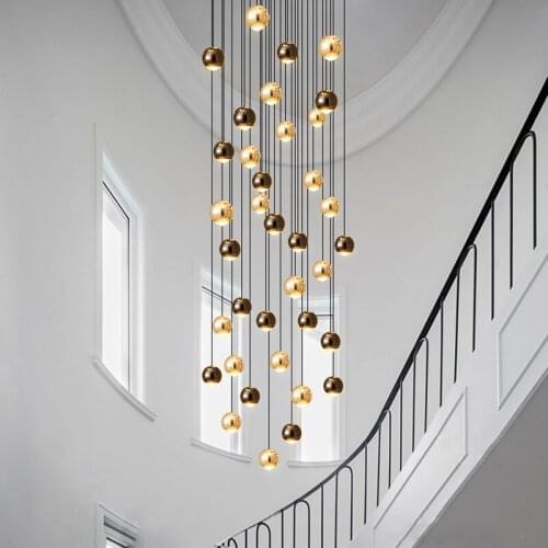 Postmodern Luxury LED Chandelier Lighting Duplex Rotating Staircase Creative Round Ball Hanging Lamp Dining Living Room Fixtures