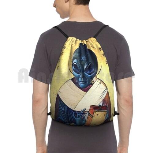 St. Backpack Drawstring Bag Riding Climbing Gym Bag Cosmos Space Astronaut Saint Holly Priest Extraterrestrial Past History
