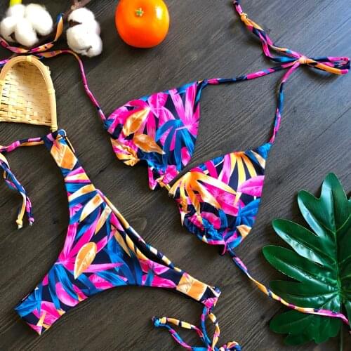 Sexy Floral Bikini Swimwear Women Swimsuit 2021 Halter Brazilian Bikini Set Push Up Bathing Suit Female Summer Beachwear #T4G