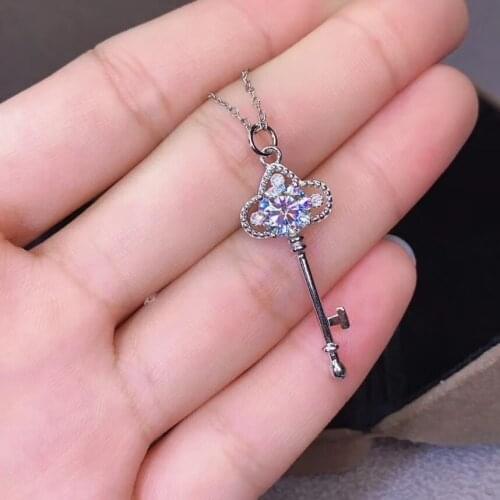 Key style shiny moissanite necklace/ring for women necklace jewelry 925 sterling silver birthday gift round shiny gem