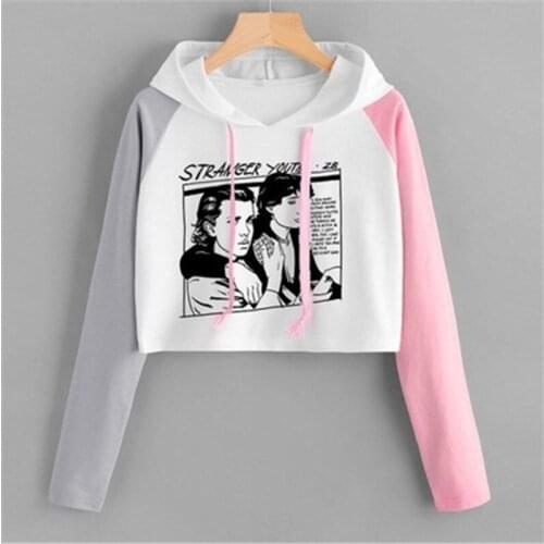 Cosplay Stranger Things Hooded Hoodies Kpop Sweatshirts Harajuku Long-sleeved Color Matching Casual Cartoon Sweet Short Sweater
