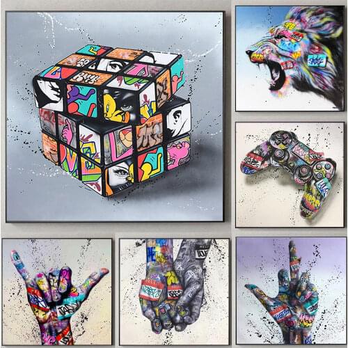 Street Graffiti Canvas Painting Rubiks Cube Decor Salon Wall Art HD Posters for Print Interior Pictures Kids Bedroom Decoration
