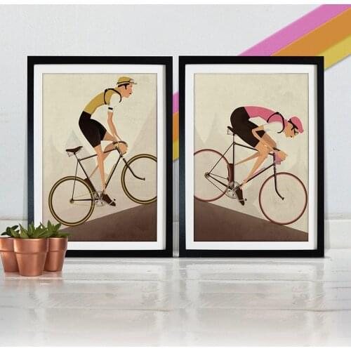 Vintage Style Bicycle Cyclist Print Bike Retro Photo Canvas Painting Poster Gift for Bathroom Decor Race Wall Art Living Room