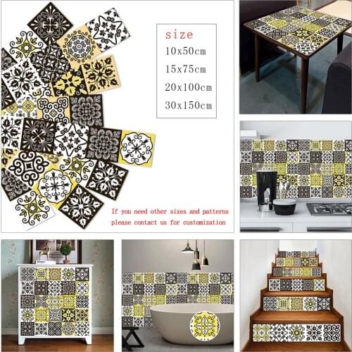 Yellow & Brown Strip Ceramic Tiles Wall Sticker Background Wall Kitchen Wallpaper Home Decor Peel & Stick Vinyl Art Wall Decals