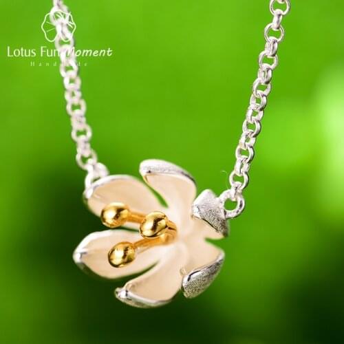 Lotus Fun Moment Real 925 Sterling Silver Handmade Designer Fine Jewelry Fresh Blooming Flower Pendant Necklace for Women