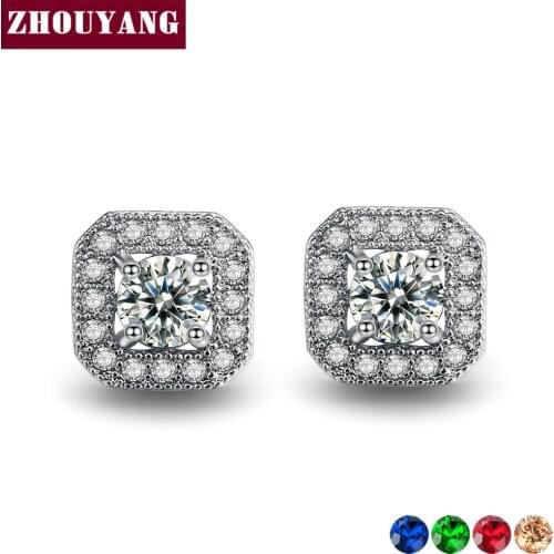 ZHOUYANG Stud Earrings for Women Luxury Fashion Design Silver Color Cubic Zirconia Square Wedding Fashion Jewelry ZYE839