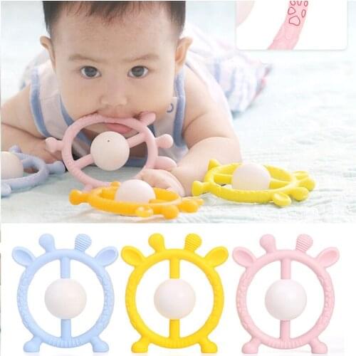 0-12 Moths Silicone Teether Rattle Toys Baby Molar Rod Tooth Solid Tooth Grasping Hand Grab Bell Rattle Toys For Infants