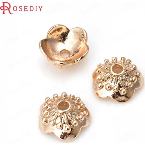 D629)10 pieces9MM 24K Champagne Gold Color Plated Brass Plum Flower Beads Caps Tassel Caps High Quality Diy Jewelry Accessories