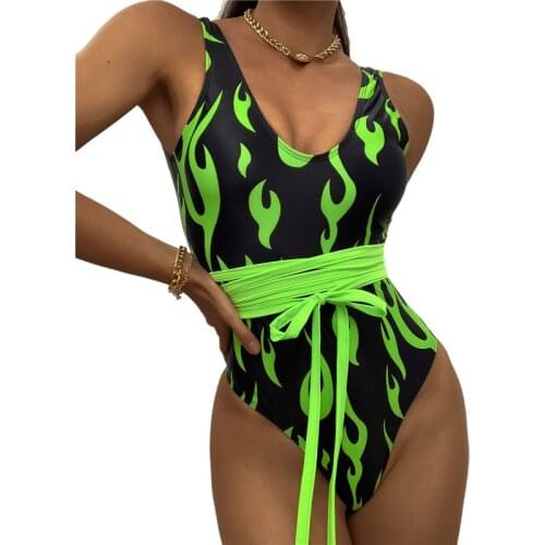 2021 Sexy Women Sleeveless Flame Print Swimsuit Ladies Sleveless Backless Swimwear Stylish Bathing Suit Beachwear Monokini