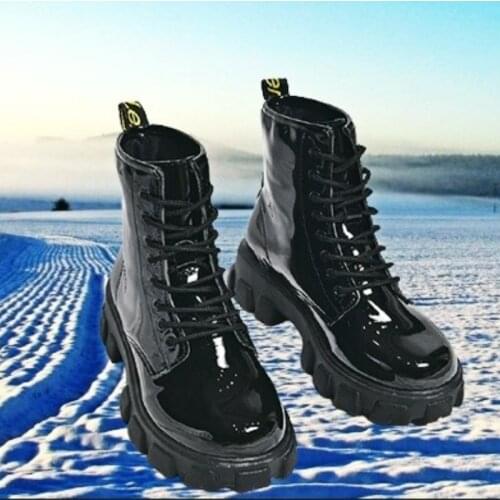 2021 Motorcycle Womens Boots Winter Soft Leather Shoes Black Boots Wedges Female Lace Up Platforms Women White Boots Mujer