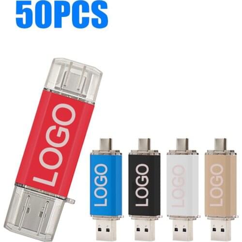 50PCS Hot New OTG USB Flash Drive Type-C Pen Drive 8GB 16GB 32GB 64GB 128GB USB Stick 2.0 Pendrive for Type-C Device