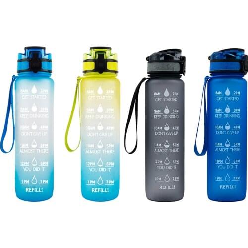 Water Bottle with Time Marker, 34 oz Motivational Water Bottle, BPA-free Tritan Plastic, Wide Mouth, for Fitness Gym Sports