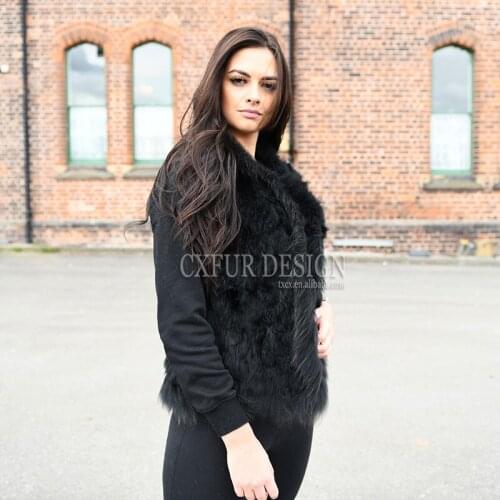 CX-G-B-35C NEW ARRIVE 2016 Spring Winter Women Fashion Rabbit Fur Vest With Raccoon Fur Collar