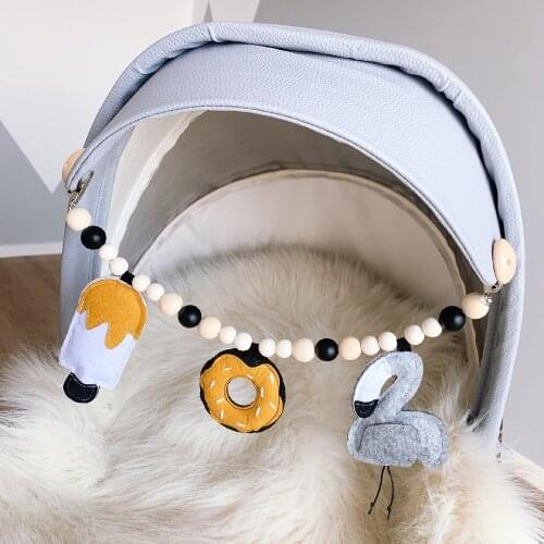 Baby Toy Wooden Pram Clip Baby Mobile Pram Plush Bead Pacifier Chain Chewable Rattle Baby Wooden Teether Necklace Teething Beads