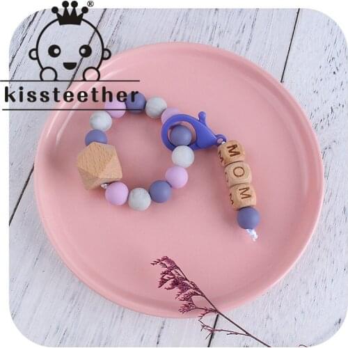 Kissteether Baby Teether Bracelet BPA Free Silicone Beads Beech Wooden Teether Soother Molar Teething Toys Lobster Clasp Rattles