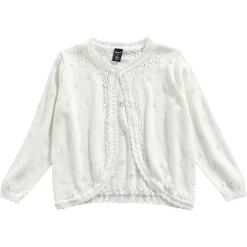 Kids Baby Girls Cardigan Cute Long Sleeve Crew Neck Button Up Knitted Cotton Shrug Coat Solid Color Clothings Set For 6M-4Y