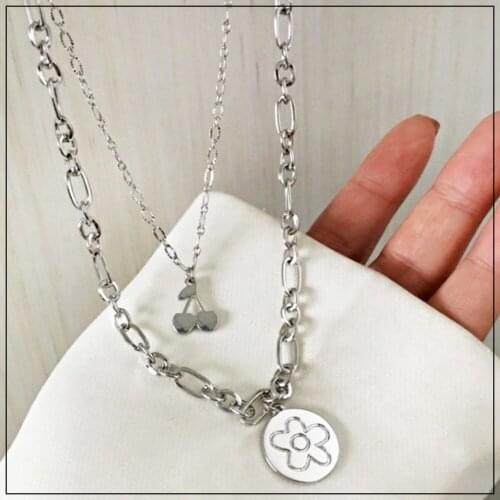 LANIWOO Alloy Double-Layer Clavicle Necklaces For Women 2021 New Hip-Pop Trendy Fashion Jewelry Accessory