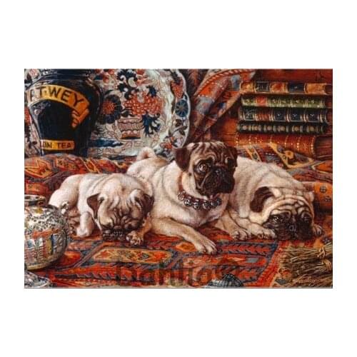 Three Pugs Cute Animal Oil painting Art Needlework Embroidery DIY Cross Stitch Kit Crafts 14CT Unprinted Home Decor Handmade