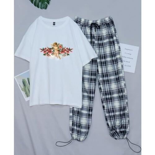 Top and Bottom Set Women Outfits for Casual Sportswear Women Set Angel Print Fashion Diaries Casual Outfit Vintage Clothes Lady