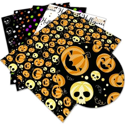 Skull Horror Printed Faux Leather Sheets Halloween pumpkin Synthetic Leather Fabric 22x30cm for DIY Bows Earrings Making Crafts