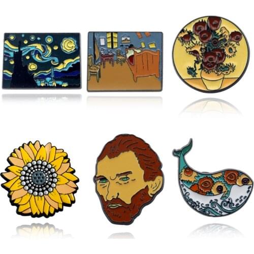 Fashion Van Gogh Art Enamel Pin Collection Oil Painting Brooches for Women Lapel Pins Badge Collar Jewelry