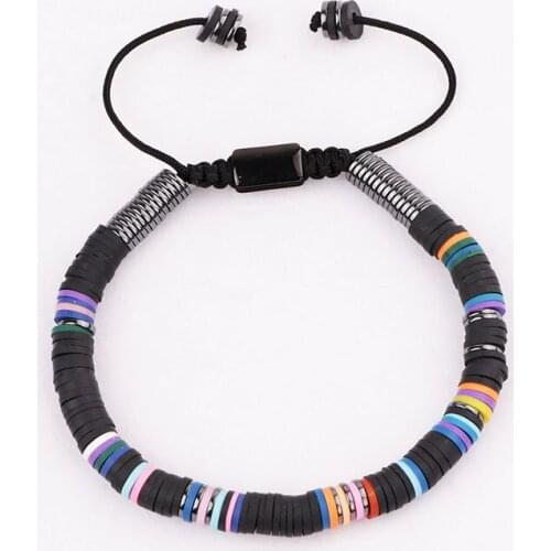 New Design Men Beads Jewelry Bracelet Polymer Clay Hematite Beaded Macrame Bracelet For Men