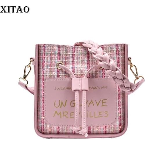 XITAO 2021 New Shoulder Crossbody Bags Fashion Twist Weaving Shoulder Strap Splicing Design Drawstring Lattice All-match GWJ0588
