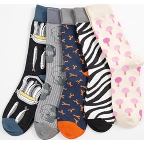 Peonfly Arrival New High Quality Cotton Men with Colored Striped Art Jacquard Shapes Spring Happy Long Socks