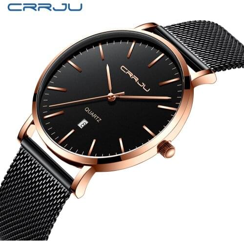 New CRRJU Fashion Mens Watches Business Blue Quartz Watch Casual Waterproof Cool Watch Relogio Masculino