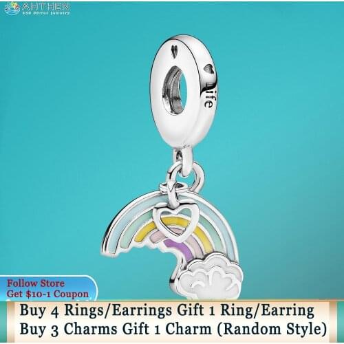Ahthen 925 Sterling Silver Beads Rainbow & Cloud Dangle Charms Pendant fit Original Pandora Bracelets Women Jewelry Girl Gift