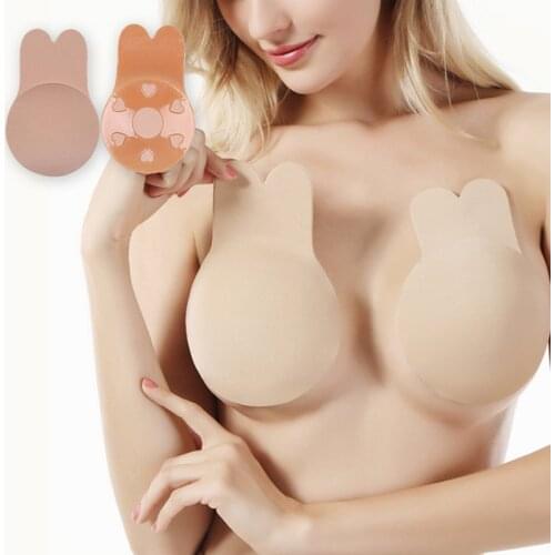 Popular silicone adhesive bra pads Rabbit invisible bra lift breast Lift Push Up adhesive boob tape pasties nipple cover