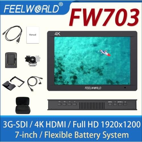 FEELWORLD FW703 Portable Monitor HDMI 7-inch 3G-SDI 4K HDMI On-camera Monitor IPS Full HD 1920x1200