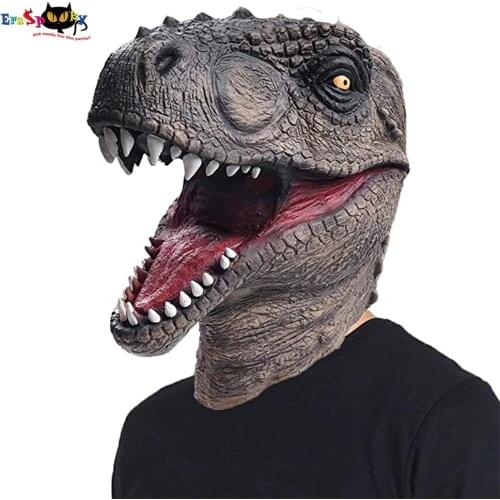 Eraspooky Realistic Jurassic Dinosaur Cosplay Tyrannosaurus Latex Mask Halloween Costume Props For Adult Festival Party Headgear
