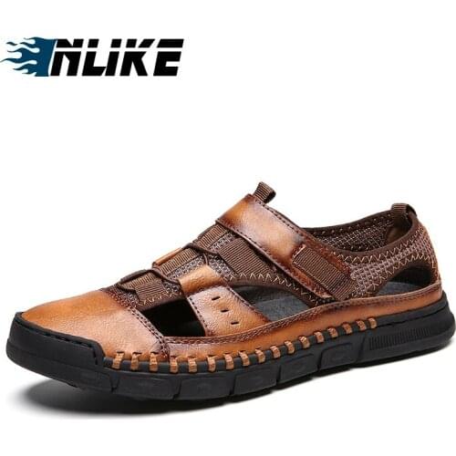 Big Size Roman genuine leather men sandals summer cow leather for beach male shoes