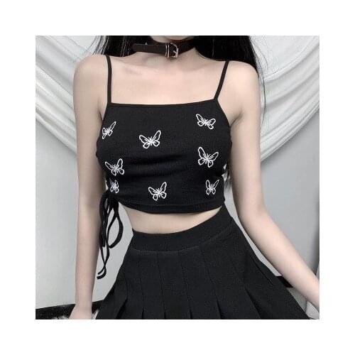 Butterfly Print Halter Velvet Tank Top Women Patchwork Chain Cropped Top Backless Feminino Streetwear Summer Sleeveless Tops