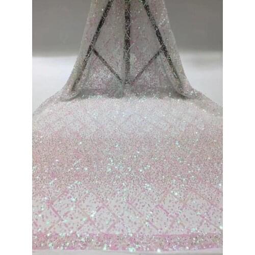 Top grade 5 yards french net fabric SYJ-566810 with beads unique embroidered tulle fabric with top quality