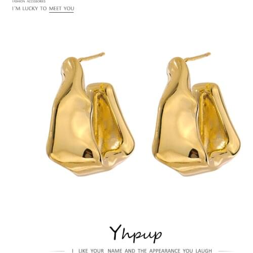 Yhpup 2021 Irregular Metal Geometric Stud Earrings Minimalist Copper Texture 14 K Trendy Earrings Aros Mujer Oreja Party Gift