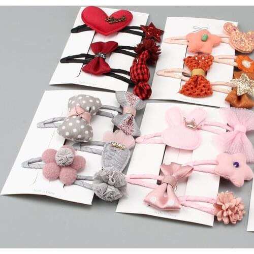 5Pcs/Set Childrens BB Cloth Hairpin Cute Bowknot Barrettes Crown Radish Hair Clip Girl Fashion Flower Love Bangs Clip Headdress