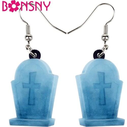 Bonsny Acrylic Cartoon Halloween Grave Tomb Earrings Drop Dangle Big New Fashion Punk Jewelry For Women Girls Gift Party Charms