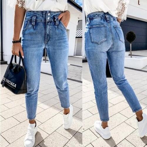 2021 European and American Style Ladies Casual Jeans Mid-waist Comfortable Stretch Wash Womens Denim Feet Trousers WS28
