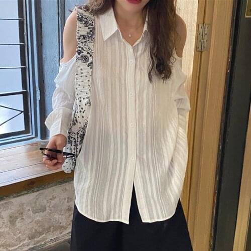Women Long Sleeve Casual Shirts New Arrival 2021 Autumn Korean Style Off Shoulder Solid Color Ladies Elegant Tops Shirt W559