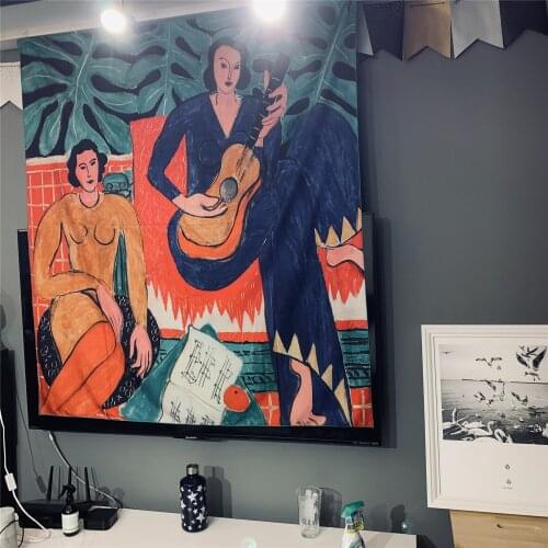 Guitar Woman Matisse Tapestry Art Bohemian Wall Hanging Bohemian Printed Cloth Home Decoration Camping Pinic Mat